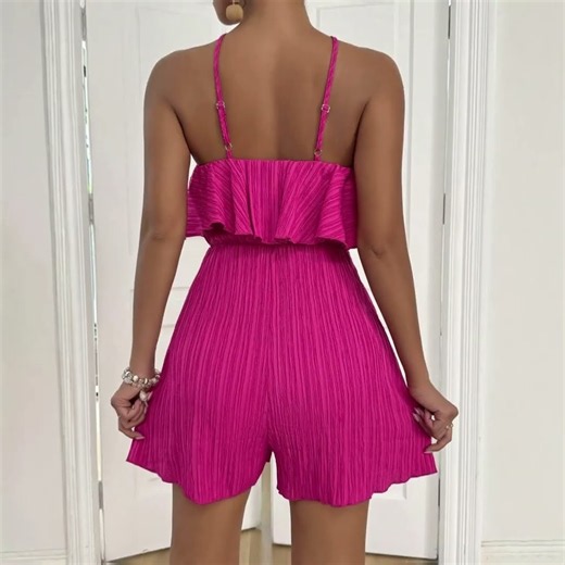 Crinkled Halter Neck Ruffled Jumpsuit Women's One Piece Summer Outfit Prize: 36$
