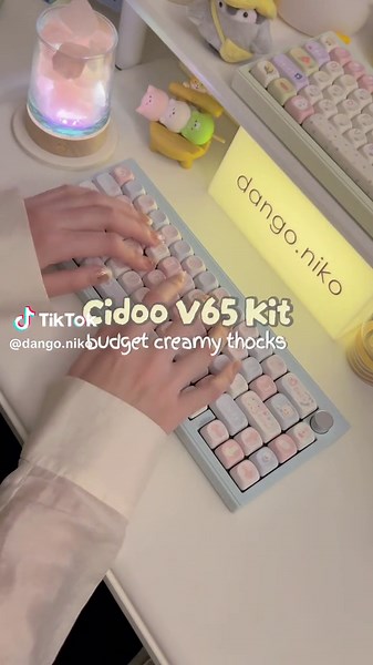 Cidoo V65 barebones in blue 🩵 This build features HMX cloud switches from Unikeys, they're linear switches with 50g bottom-out and 4mm total travel. They come with good factory lube and are on the clackier side. Links to both products are in my bio. The keycap set is cute sheep nurse, I found it on Aliexpress and have put a link in my bio too. #keyboard #mechanicalkeyboard #asmr #typing