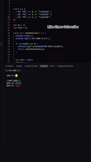 16/30—JavaScript Logic [Animated OS CPU Scheduler]#codequest #javascript #coding #ytshorts