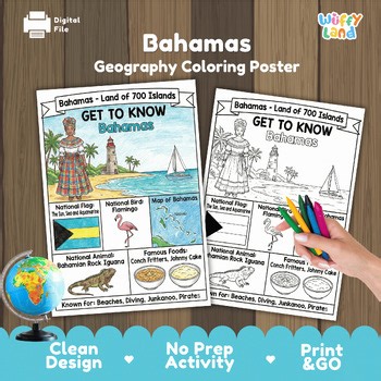 Bahamas Country Study Geography Coloring Page Worksheet Activity Poster