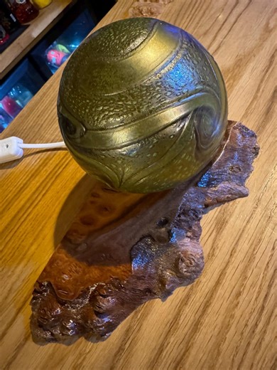 Hand Blown Glass Globe Lamp on Burr Wood Base | One of a Kind Artisan Table Light - Etsy UK
