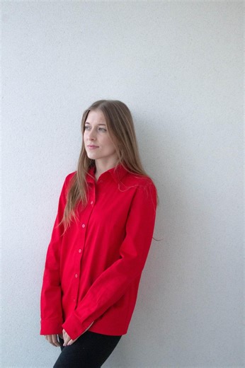 Red Pleated Button Down Blouse With Designer Detail on the Back - Etsy