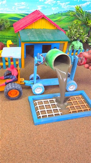 DIY Mini Cement Mixer Pouring Concrete into Footing | DIY Construction Build #Shorts #youtubeshorts