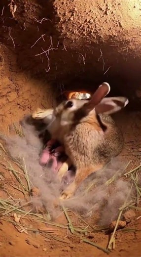 Burrow Surprise: Rabbit's Protective Kick Scares Off Uninvited Mole #wildlife #rabbit #mole #shorts