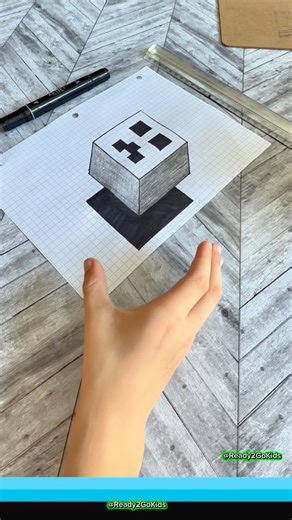 Ready2GoKids on Instagram: "Minecraft 3D drawing illusion! Kids LOVE Minecraft — and this 3D optical illusion drawing looks like it’s popping off the paper 👀 This easy Minecraft drawing tutorial can be done together with your child using just a pencil and a marker. No screens. No prep. Just focus, lines, and a cool WOW effect ✨ ✏️ Pencil + marker 🕒 A few minutes 👶 Great for kids screen free activity Save & try it with your child 💚 #kidsactivities #kidsactivities #easydrawing #fyp"