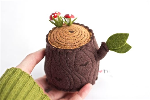 Felt Tree Stump Pincushion With Mushroom Pin – Woodland Sewing Accessory - Etsy