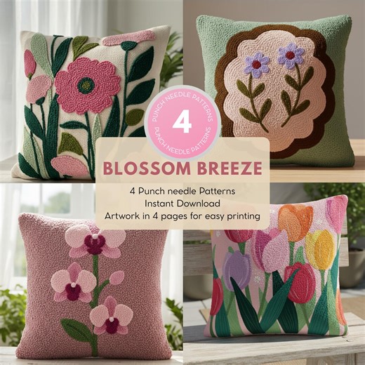 Floral Punch Needle Patterns: Blossom Breeze Designs (4 PDF Downloads) - Etsy