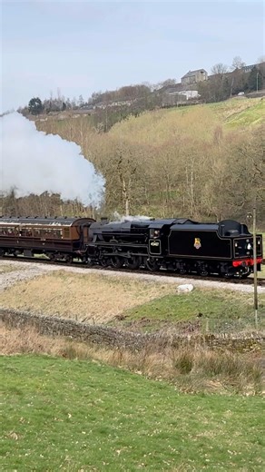 Wonderful LMS Stanier Black 5 Steam train sound as Lancashire Fusilier climbs the Worth Valley