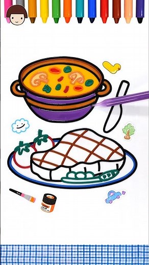 Steak Food Jelly Shorts | Coloring Cream soup, Pipette Painting, mixing colors! #drawing