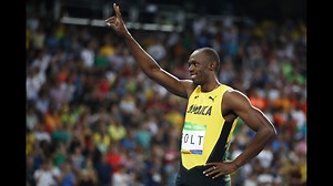 Usain Bolt comes in third place in his last race of his career