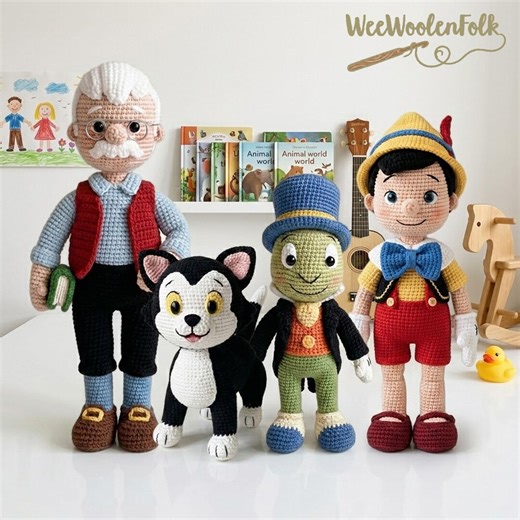 Custom Pinocchio Crochet Doll, Jiminy Cricket Plush Doll, Handmade Wooden Puppet Boy, Figaro Cat Doll, Pinocchio Plush Toy for Kid - Etsy