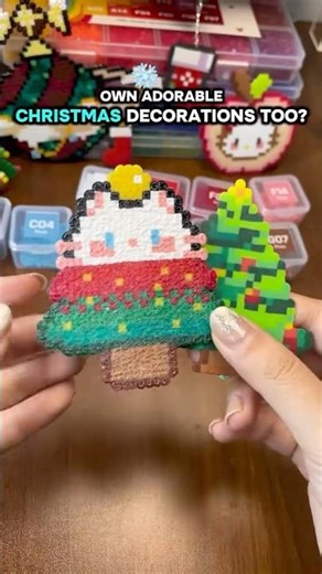 Cat Christmas Tree Pixie Beads | Cozy Holiday Pixel Art with Mini Fuse Beads #fusebeads #beadasmr