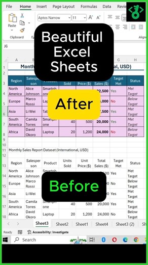 Make Excel Sheets Beautiful #excel #exceltips