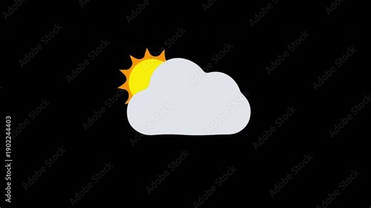 animated climate and weather forecast icon Sun Behind Rain Cloud. Sunny and Rain animation on alpha channel, transparent background