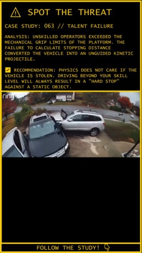 Human.Error.Study on Instagram: "ANALYSIS: Real Life is Not GTA (Grand Theft Auto) ⚠️ Case File: 063-KIA-BOYS Subject Status: Concussed / Felons The Tactical Failure: Velocity Mismatch: The vehicle enters the frame at roughly 50+ mph in a 25 mph zone. Physics dictates that any steering input at that speed on a narrow road results in a "Pendulum Effect". The Crumple Zone: The only reason they are alive is modern engineering. The car absorbed the impact, allowing them to "tactically retreat" (run 