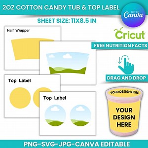 Cotton Candy Label Template: 2oz Tub Wrapper, SVG PNG PDF (digital Download) - Etsy