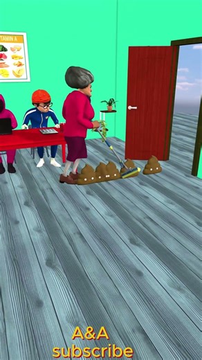 😂😂Nicky and the Scary Teacher with a mop and broom. Funny moment.#animation #funny #cartton #comedy