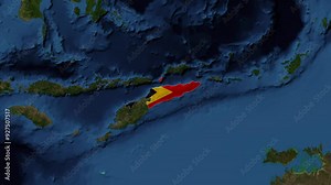 Zoom from Earth to East Timor. (Country Flag) World map province animation with highlighted borders of countries. Images from NASA