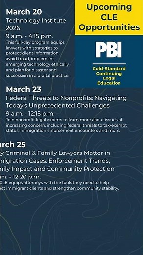 PBI CLE Schedule — March 18, 2026