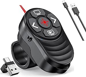 2 in 1 Presentation Clicker with Laser Pointer Finger Ring Clicker Rechargeable Presentation Clicker Long Distance PPT Clicker Remote Wireless Clicker Laser Pointer for Classroom Teacher Projector