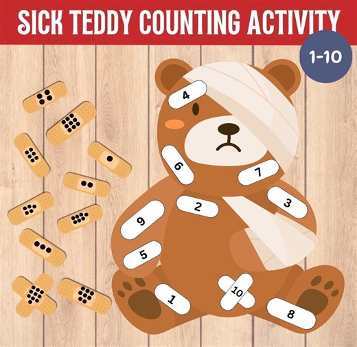 Sick Teddy Counting Game: Numbers 1-10, Preschool Printable (PDF & JPG) - Etsy
