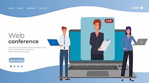 Web conferencepeople hold a meeting via video conferencefreelance remote work | Premium Vector