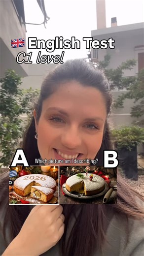 Anastasia ✨ English Teacher ✨Mom life on Instagram: "🇬🇧English Test . . Which picture am I describing? . . Script⬇️ The cake is placed at the centre of a festive table, lightly dusted with icing sugar and decorated with seasonal details that suggest a special occasion. A slice has already been cut, revealing its soft texture and inviting aroma, while the surface is carefully marked with the year. What makes this cake particularly meaningful, however, is what cannot be seen at first glance: a s