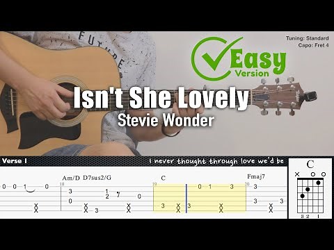 Isn't She Lovely (Easy Version) - Stevie Wonder | Fingerstyle Guitar | TAB + Chords + Lyrics