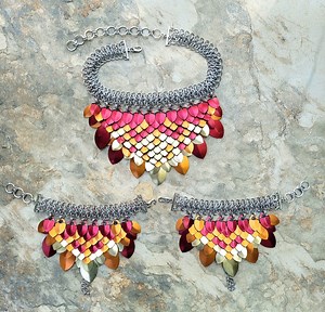 Dragon Scale Mail Armor Necklace and Hand Armors With Koi Scale Tops -firestorm- - Etsy