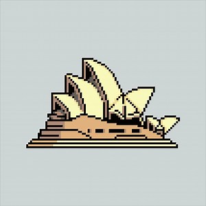 Download Pixel art illustration Sydney Opera. Pixelated Opera House. Australia Sydney opera house France landmark icon pixelated for the pixel art game and icon for website and video game. old school retro.