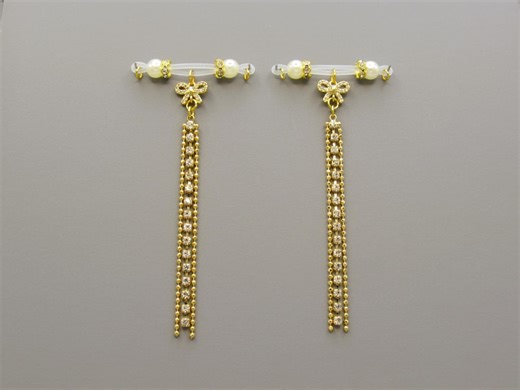 18K Gold Plated Nipple Tassels: Chains With Rhinestones and Bows, Womens Fake Nipple Rings With Tassels, Comfortable Adjustable and Reusable - Etsy