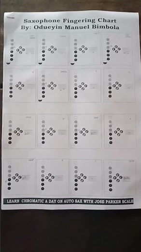 Chromatic scale fingering chart on Alto Saxophone