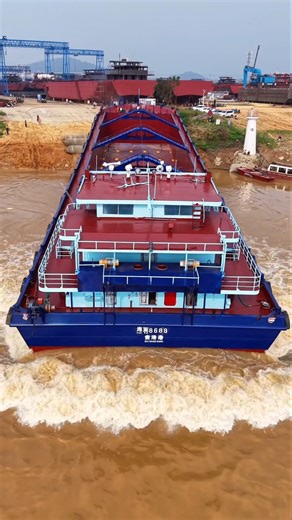 Never Seen Before! River Barge Vessel Launch into Water 😳🔥#shorts