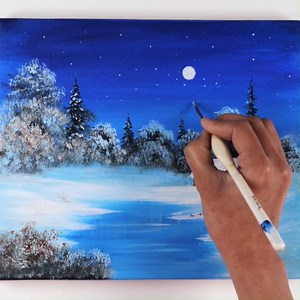Winter Night Acrylic Painting #winter #night #acrylicpainting | Zil Acrylic Painting