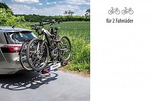 EUFAB 11521 Fahrradträger PREMIUM 2, E-Bike geeignet, komplett vormontiert, Diebstahlschutz, für 2 Fahrräder, für Anhängekupplung, Schwarz, Silber