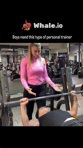 giggyvibe on Instagram: "The post features a short video of a female trainer in form-fitting pink attire closely supervising a male client during bench presses, captioned "Boys need this type of personal trainer," tapping into humorous stereotypes about male motivation through attraction to encourage gym attendance. Posted by meme account @sankii_memer on December 21, 2025, it garnered over 97,000 views and 1,200 likes within hours, with replies mostly consisting of laughing emojis and playful i