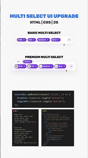 Multi Select UI Upgrade 🔥 | Basic vs Premium | HTML CSS JavaScript #coding #uidesign #shorts