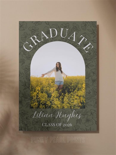 Graduation Party Invitation: Olive Green Wildflower, Floral Design (digital Canva Template) - Etsy