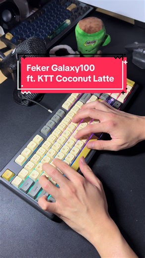 A beautiful thocky sounding keyboard 🤤🤤 Featuring hand-lubed KTT Coconut Latte linear switches, wireless connectivity, as well as a fully aluminum 98% frame, this brand new keyboard feels so premium to type on! Get this keyboard today when you visit keyboard_boi on carousell! #fekergalaxy100 #kttcoconutlatte #thockykeyboard #creamykeyboard #asmr