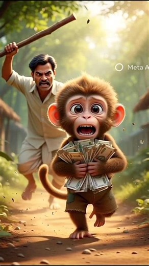 माकड पैसे घेऊन पळालं 😱 | Funny Monkey Chase 😂 #cartoonmonkey#monkeychase#trending