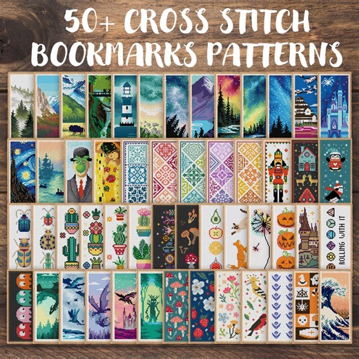 50 Bookmark Cross Stitch Patterns Bundle, Set of Bookmarks Embroidery, Present for Reading Geek, Library Decor, Crafty Reader Gift Book Worm - Etsy