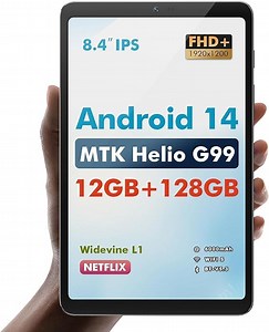 LincPlus M8 Android Tablet 8,4 Zoll, 12 GB RAM, 128 GB ROM, Helio G99, 90Hz IPS Display, 6000mAh, Widevine L1, GMS, 20W Schnellladung, Tragbares Mini-Tablet für Arbeit, Studium & Unterhaltung