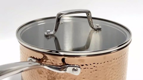 Luxury Copper Hammered Stainless Steel Cookware set, 5 Piece Heavy Duty Pots and Pans set, Non Toxic, PTFE & PFOA Free, Oven & Dishwasher Safe, Induction 18/10 Stainless Gold Pot Pan