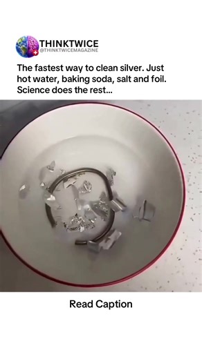 DID YOU KNOW: this isn’t actually “cleaning” the silver — it’s reversing chemistry. 🧪 The aluminum foil pulls the sulfur tarnish off the silver through a tiny electrochemical reaction, turning your jewellery shiny again without scrubbing. Science doing housework - - #funfact #Twinktwice #interestingfacts