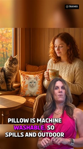 Cozy Fall Vibes: White Cat Throw Pillow for Couch, Bed & Patio!