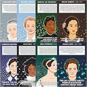 ES EVVIVA SCIENCES Women Scientist Posters – Learn Accomplishments of 8 Inspirational Women Scientists – 12” x 18” – Excellent for Classrooms & Decoration - Encouraging & Educational