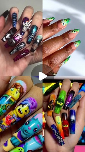 LEGO on Instagram: "Nail art inspired by LEGO themes 😍 BOTANICALS - @memnails DREAMZzz - @Ismael.nailartist TECHNIC - @Joonailz NINJAGO - @323.cherry #LEGONailArt"