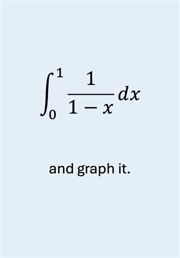 Solving the improper integral of 1/(1 – x) and illustrating the divergent result graphically. #math #calculus #integral #integration #graph #exam