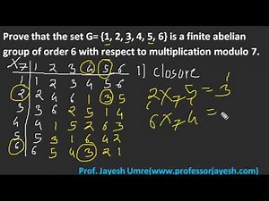 Prove set G= {1, 2, 3, 4, 5, 6} is abelian group of order 6, multiplication modulo 7 | Jayesh