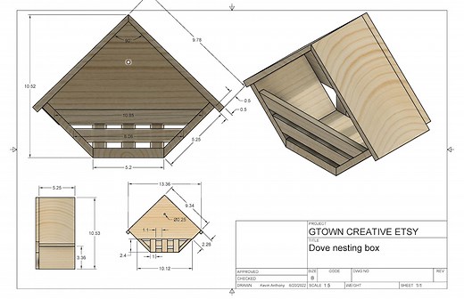 Dove Nesting Box Plans: Cedar Birdhouse Build Drawing (PDF) - Etsy